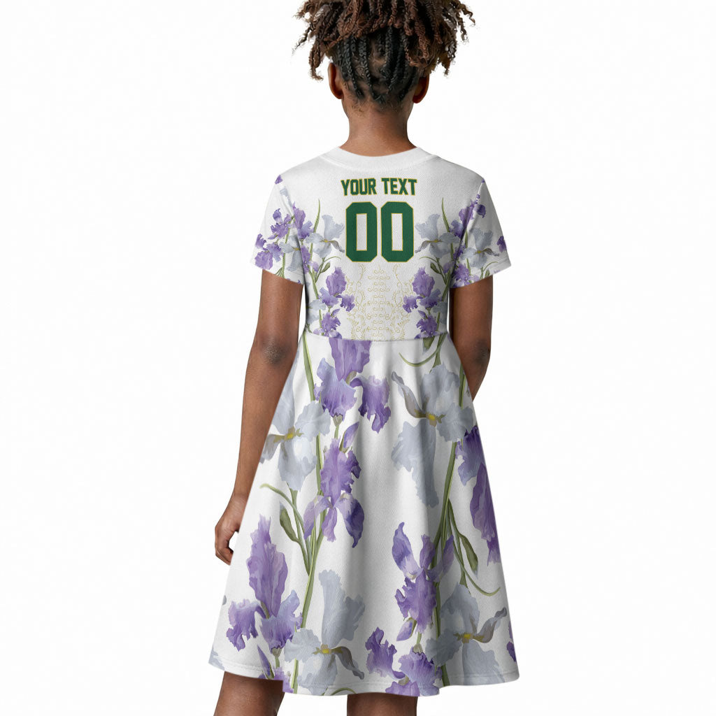 Custom Algeria Iris Floral White Kid Short Sleeve Dress Africa Women’s Football Champion Series 2026