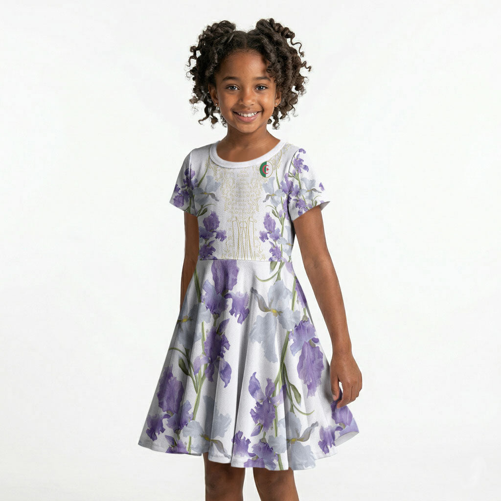 Custom Algeria Iris Floral White Kid Short Sleeve Dress Africa Women’s Football Champion Series 2026