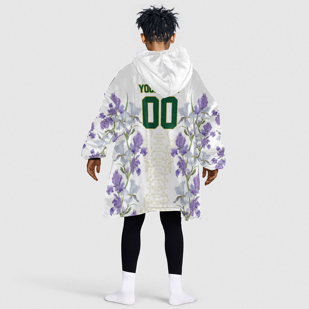 Custom Algeria Iris Floral White Kid Wearable Blanket Hoodie Africa Women’s Football Champion Series 2026