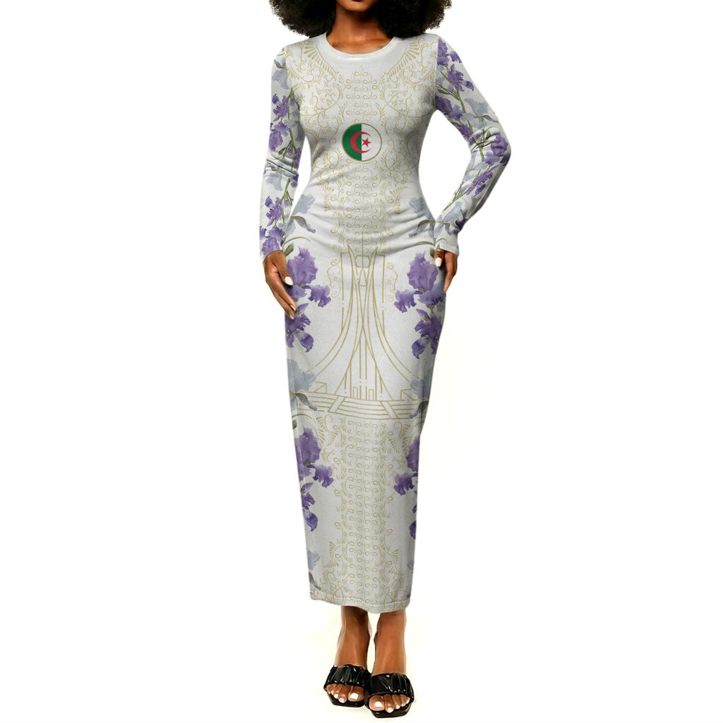 Custom Algeria Iris Floral White Long Sleeve Bodycon Dress Africa Women’s Football Champion Series 2026