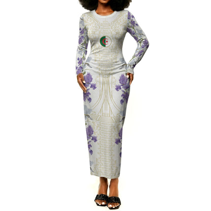 Custom Algeria Iris Floral White Long Sleeve Bodycon Dress Africa Women’s Football Champion Series 2026