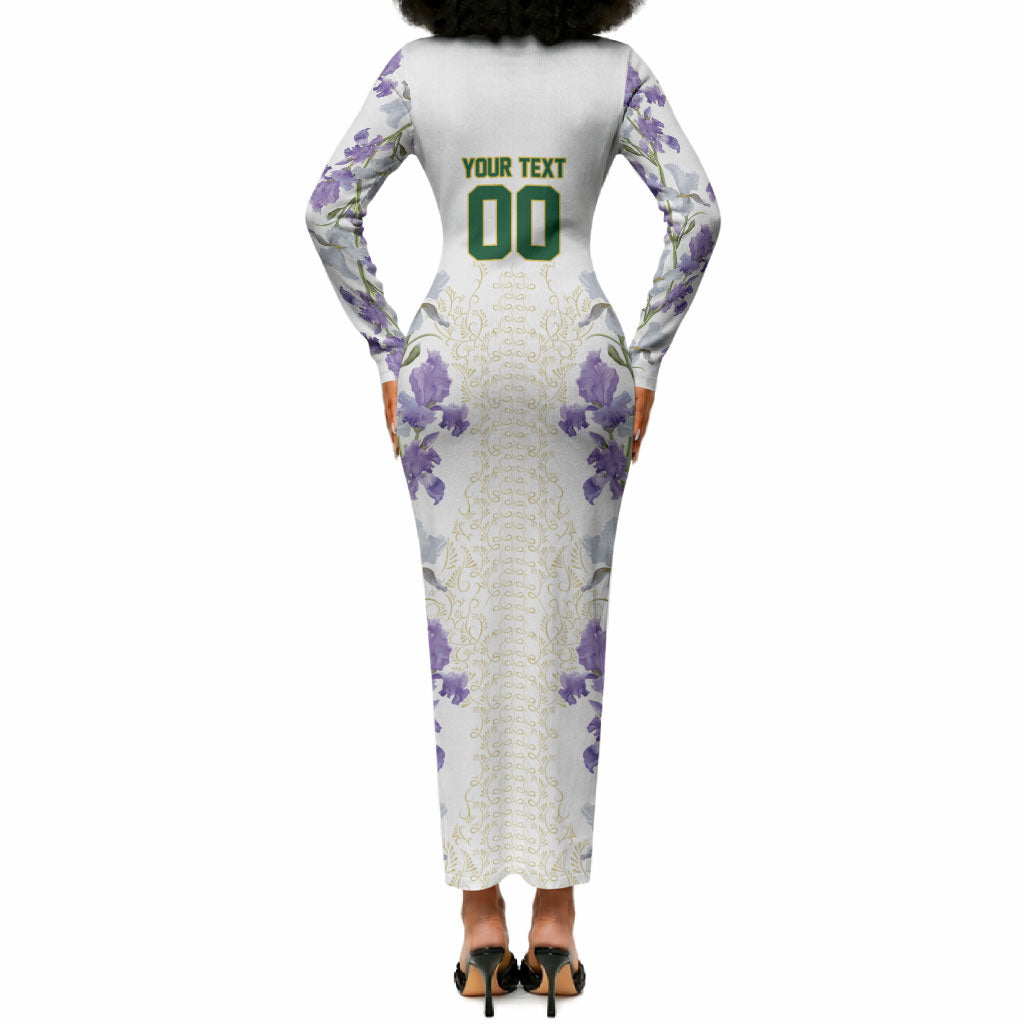 Custom Algeria Iris Floral White Long Sleeve Bodycon Dress Africa Women’s Football Champion Series 2026