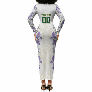 Custom Algeria Iris Floral White Long Sleeve Bodycon Dress Africa Women’s Football Champion Series 2026