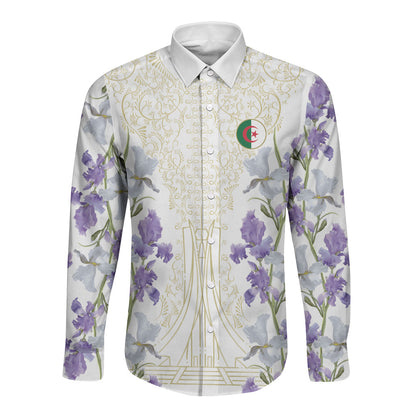 Custom Algeria Iris Floral White Long Sleeve Button Shirt Africa Women’s Football Champion Series 2026