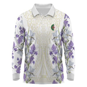 Custom Algeria Iris Floral White Long Sleeve Polo Shirt Africa Women’s Football Champion Series 2026