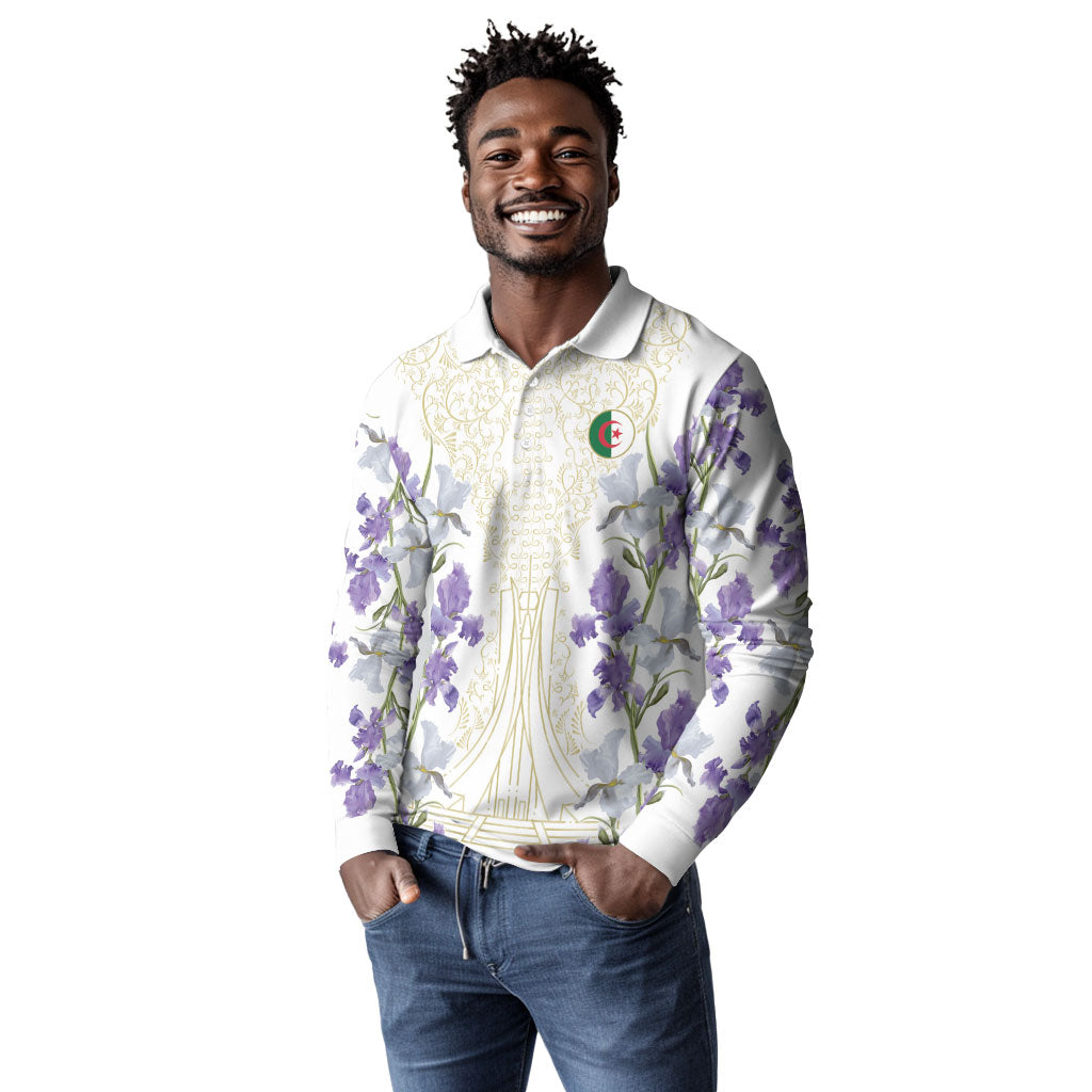 Custom Algeria Iris Floral White Long Sleeve Polo Shirt Africa Women’s Football Champion Series 2026