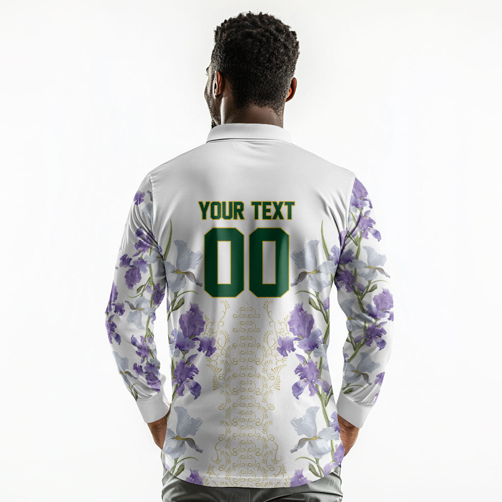 Custom Algeria Iris Floral White Long Sleeve Polo Shirt Africa Women’s Football Champion Series 2026