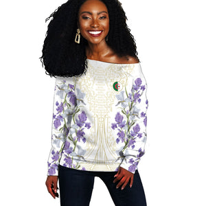 Custom Algeria Iris Floral White Off Shoulder Sweater Africa Women’s Football Champion Series 2026