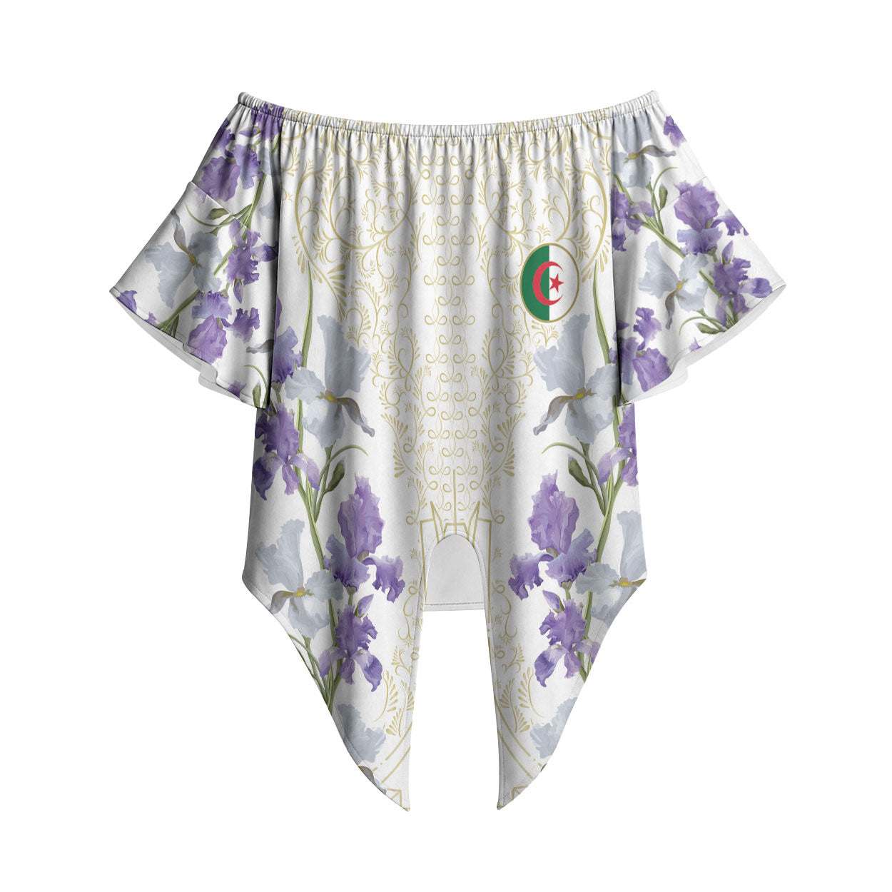 Custom Algeria Iris Floral White Off Shoulder Wrap Waist Top Africa Women’s Football Champion Series 2026