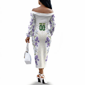Custom Algeria Iris Floral White Off The Shoulder Long Sleeve Dress Africa Women’s Football Champion Series 2026