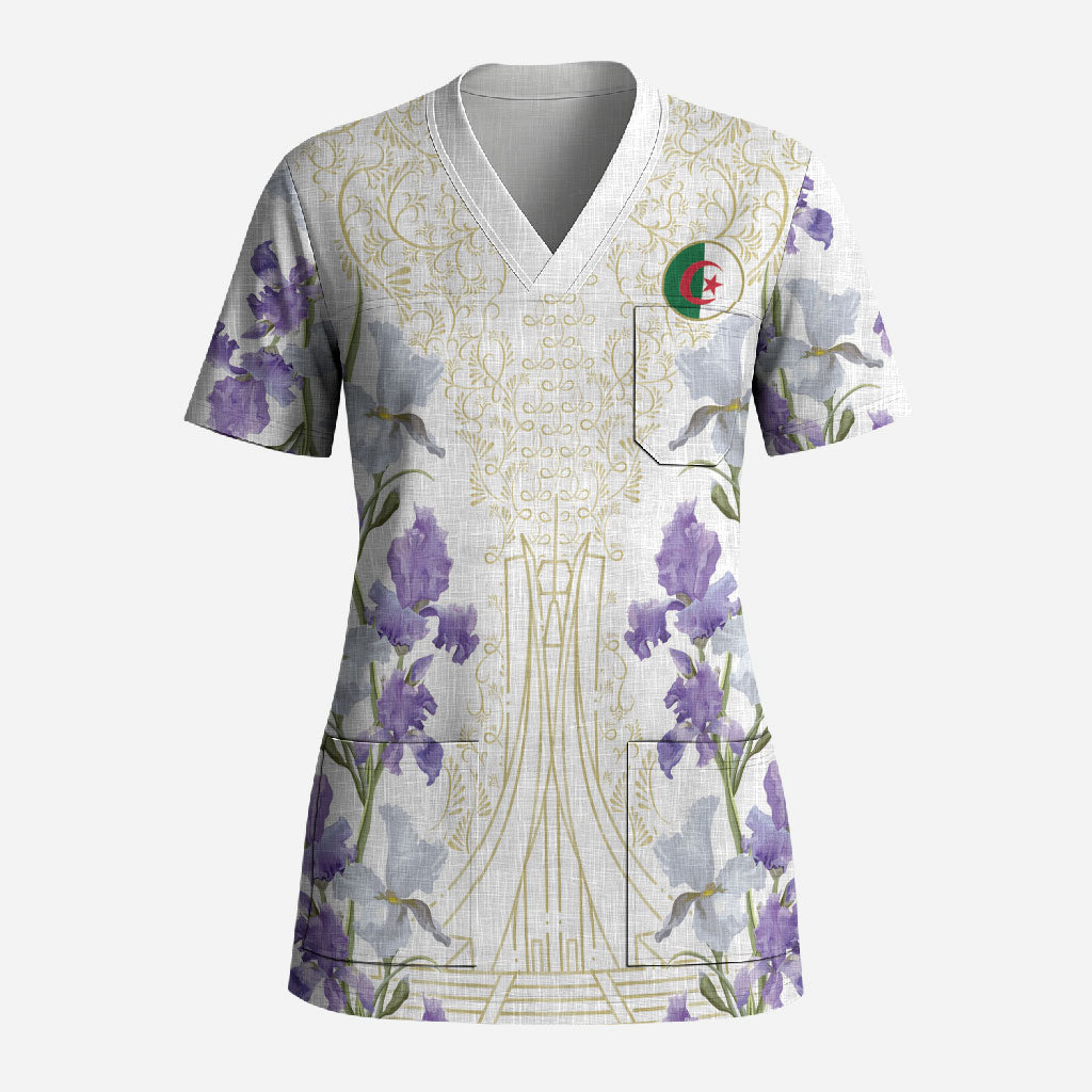 Custom Algeria Iris Floral White Scrub Top Africa Women’s Football Champion Series 2026