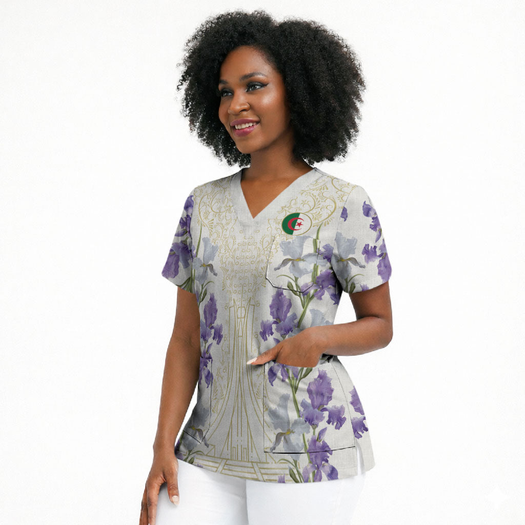 Custom Algeria Iris Floral White Scrub Top Africa Women’s Football Champion Series 2026
