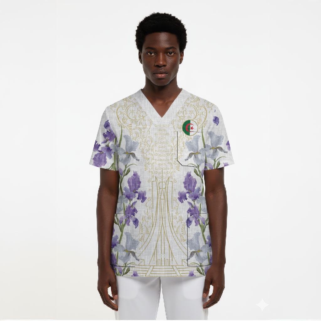 Custom Algeria Iris Floral White Scrub Top Africa Women’s Football Champion Series 2026