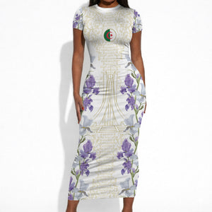 Custom Algeria Iris Floral White Short Sleeve Bodycon Dress Africa Women’s Football Champion Series 2026