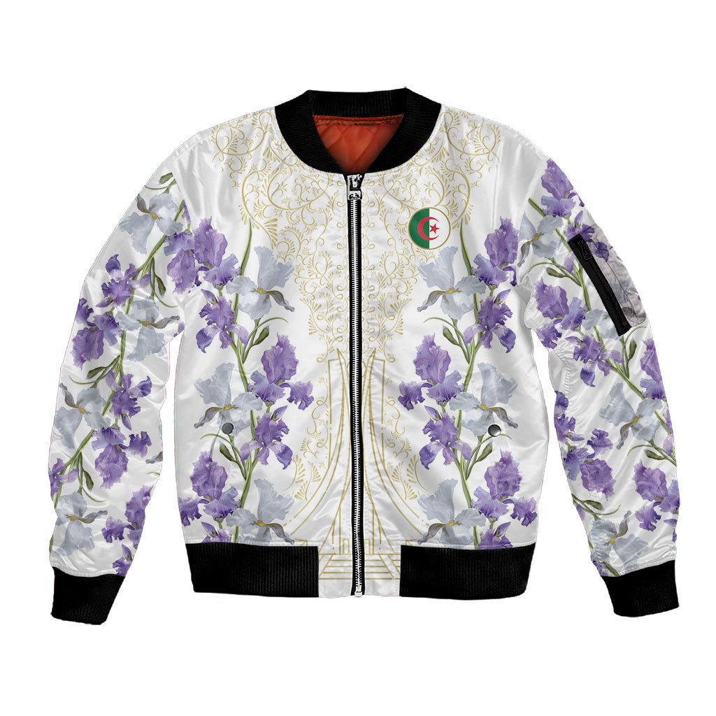 Custom Algeria Iris Floral White Sleeve Zip Bomber Jacket Africa Women’s Football Champion Series 2026