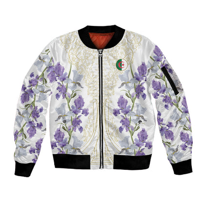 Custom Algeria Iris Floral White Sleeve Zip Bomber Jacket Africa Women’s Football Champion Series 2026