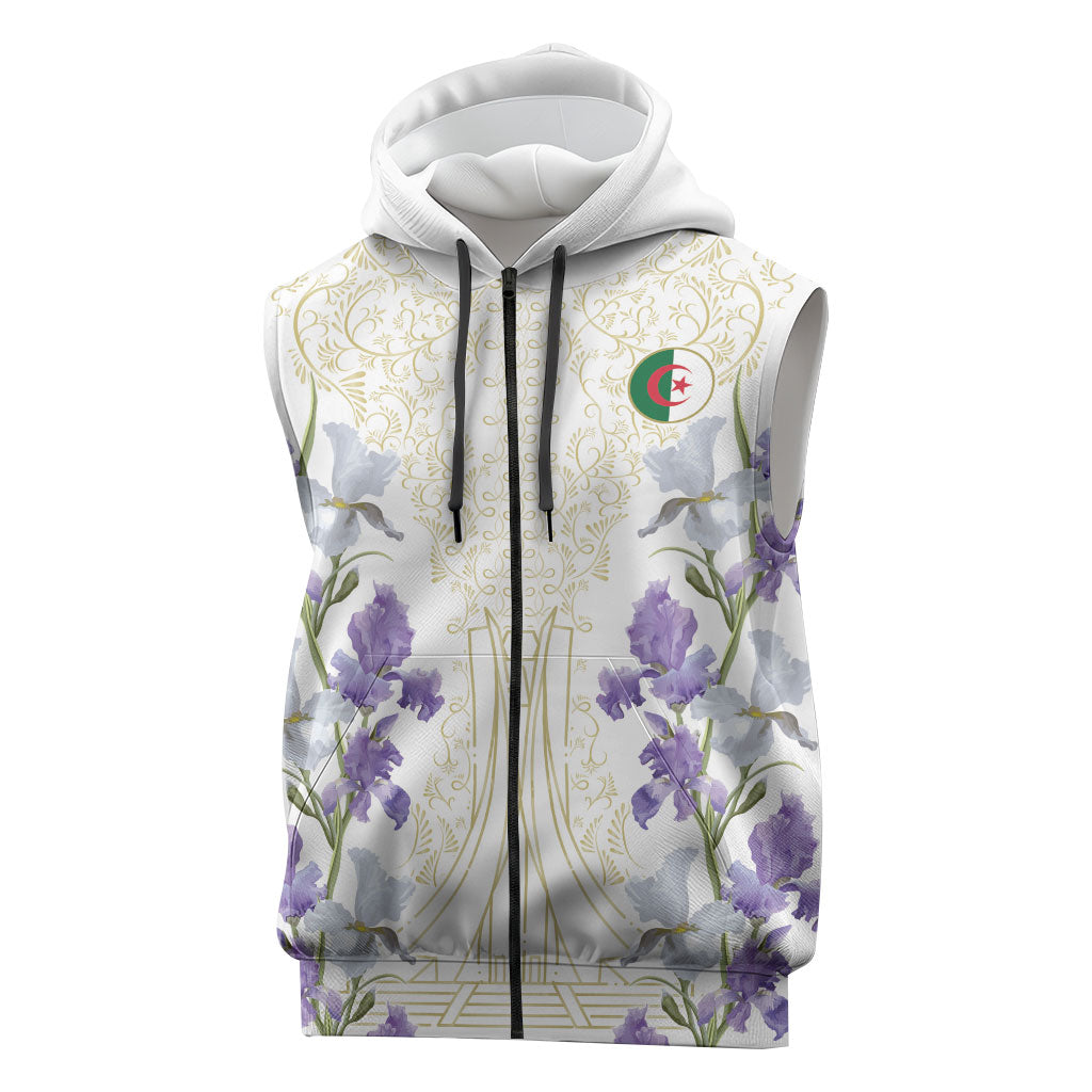 Custom Algeria Iris Floral White Sleeveless Zip Hoodie Africa Women’s Football Champion Series 2026