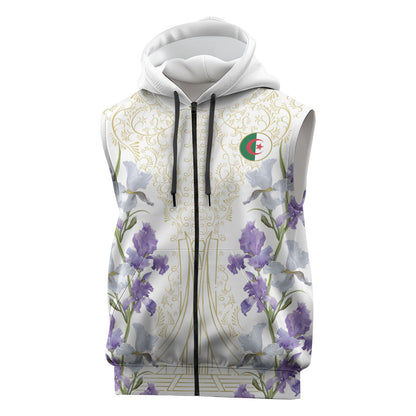Custom Algeria Iris Floral White Sleeveless Zip Hoodie Africa Women’s Football Champion Series 2026