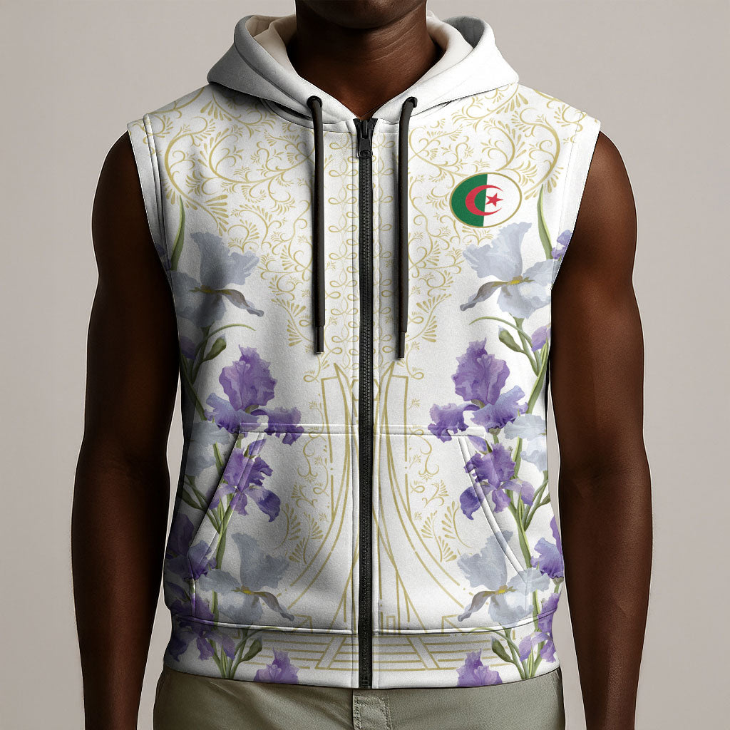 Custom Algeria Iris Floral White Sleeveless Zip Hoodie Africa Women’s Football Champion Series 2026