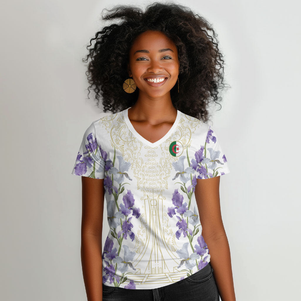 Custom Algeria Iris Floral White Women V-Neck T-Shirt Africa Women’s Football Champion Series 2026