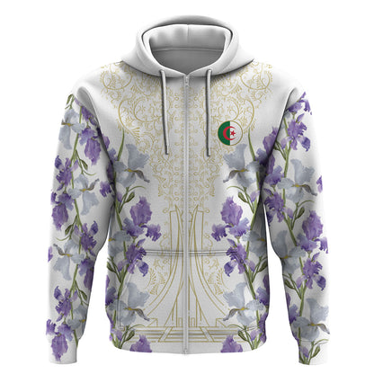 Custom Algeria Iris Floral White Zip Hoodie Africa Women’s Football Champion Series 2026
