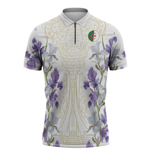 Custom Algeria Iris Floral White Zipper Polo Shirt Africa Women’s Football Champion Series 2026
