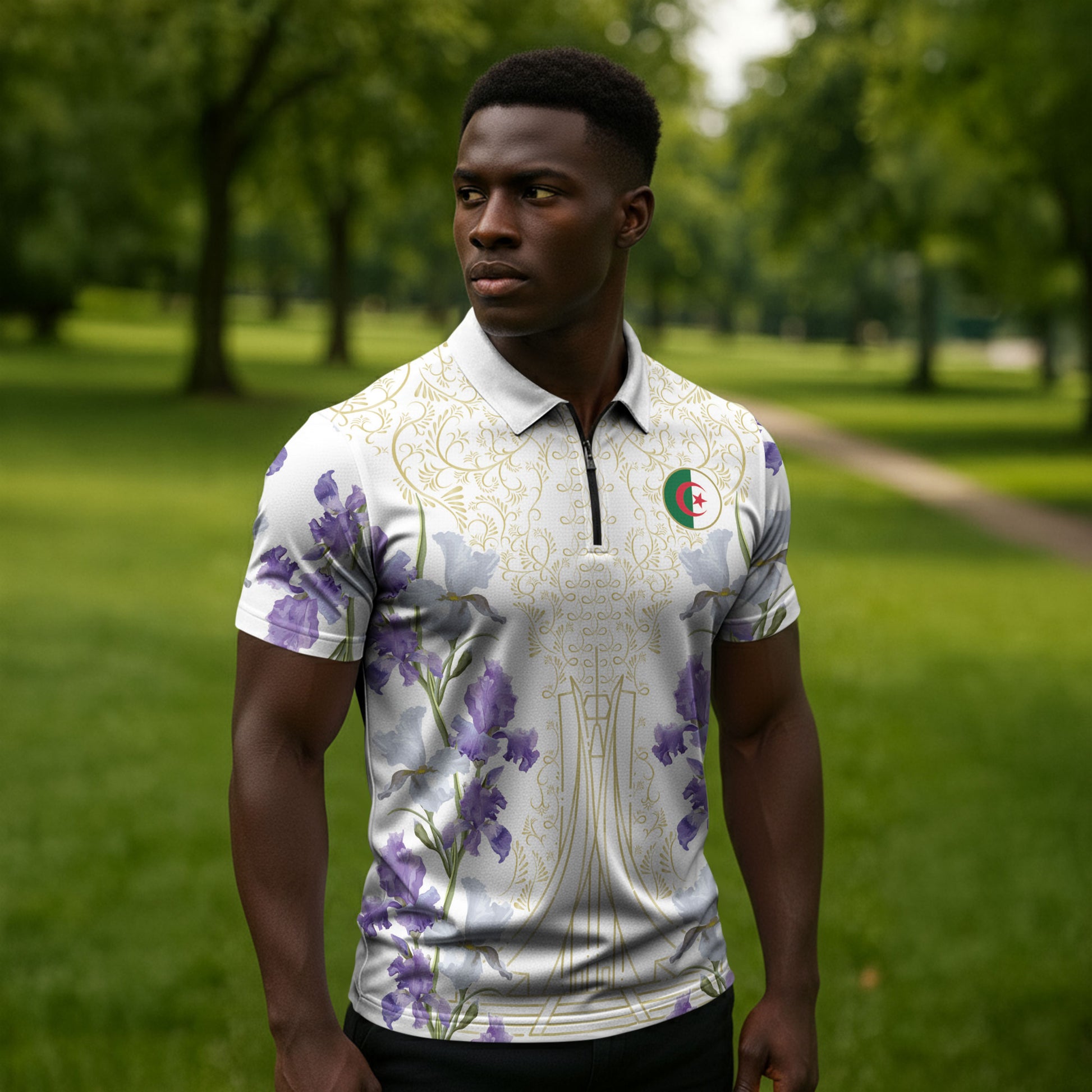 Custom Algeria Iris Floral White Zipper Polo Shirt Africa Women’s Football Champion Series 2026