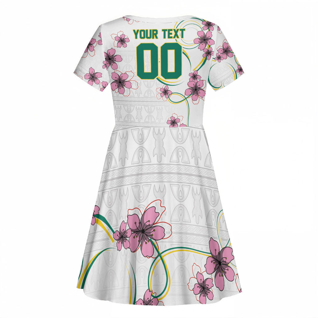 Custom Cameroon Red Stinkwood Floral Kid Short Sleeve Dress Africa Women’s Football Champion Series 2026