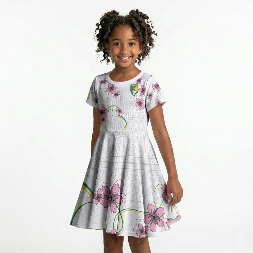 Custom Cameroon Red Stinkwood Floral Kid Short Sleeve Dress Africa Women’s Football Champion Series 2026