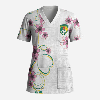 Custom Cameroon Red Stinkwood Floral Scrub Top Africa Women’s Football Champion Series 2026