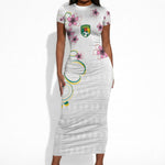 Custom Cameroon Red Stinkwood Floral Short Sleeve Bodycon Dress Africa Women’s Football Champion Series 2026