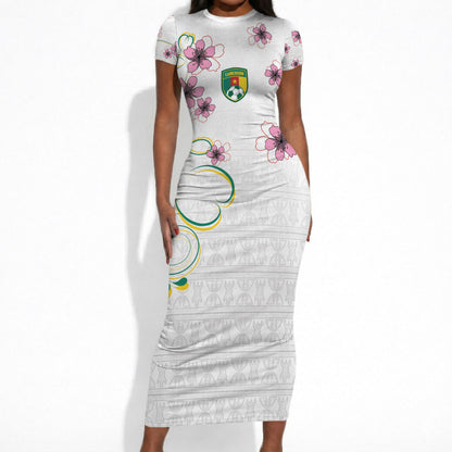 Custom Cameroon Red Stinkwood Floral Short Sleeve Bodycon Dress Africa Women’s Football Champion Series 2026