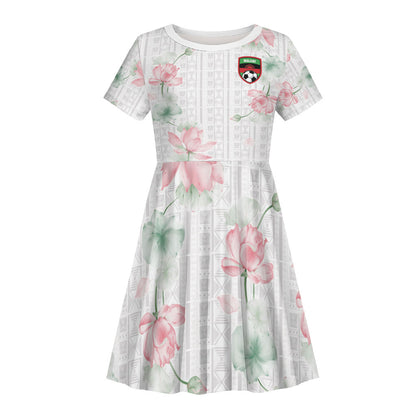 Custom Malawi Lotus Floral Kid Short Sleeve Dress Africa Women’s Football Champion Series 2026