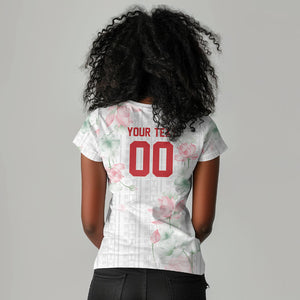 Custom Malawi Lotus Floral Women V-Neck T-Shirt Africa Women’s Football Champion Series 2026
