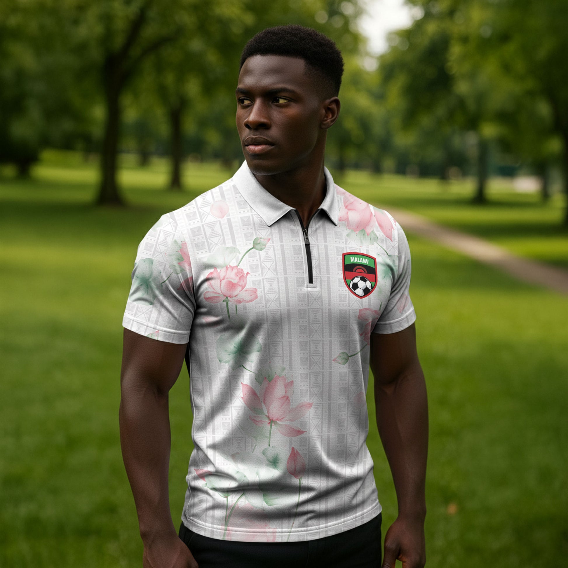 Custom Malawi Lotus Floral Zipper Polo Shirt Africa Women’s Football Champion Series 2026