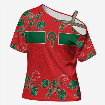 Custom Morocco Desert Rose Floral Cross Shoulder Shirt Africa Women’s Football Champion Series 2026