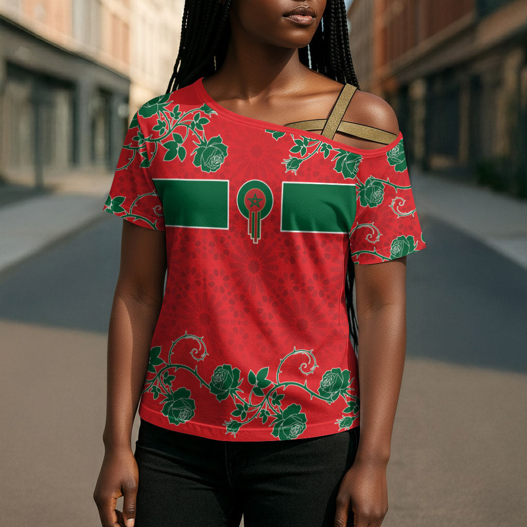 Custom Morocco Desert Rose Floral Cross Shoulder Shirt Africa Women’s Football Champion Series 2026