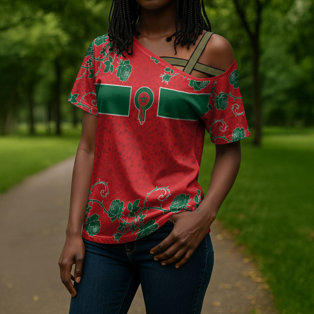Custom Morocco Desert Rose Floral Cross Shoulder Shirt Africa Women’s Football Champion Series 2026