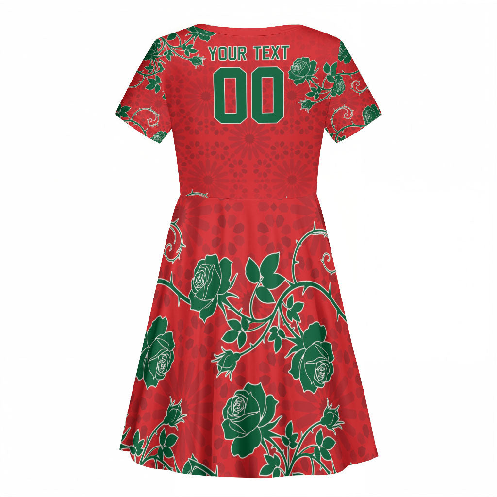 Custom Morocco Desert Rose Floral Kid Short Sleeve Dress Africa Women’s Football Champion Series 2026