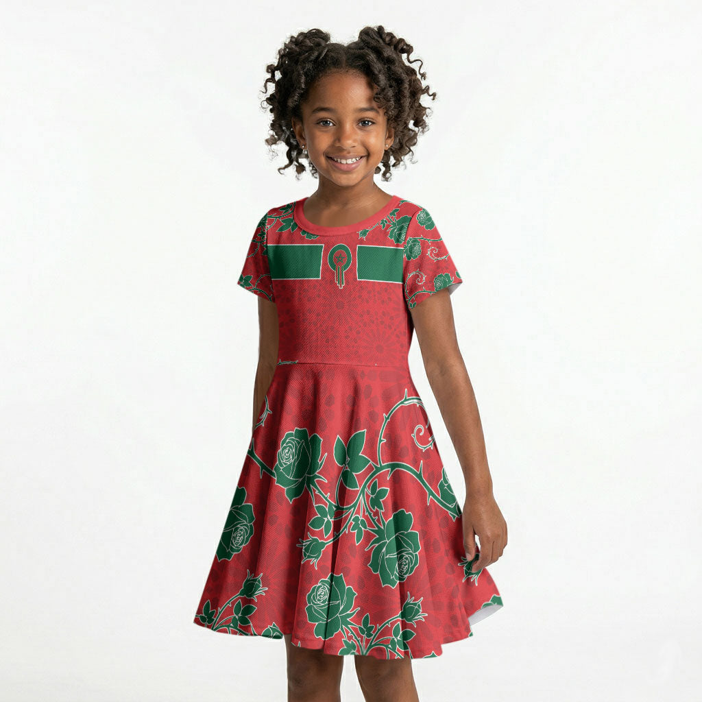 Custom Morocco Desert Rose Floral Kid Short Sleeve Dress Africa Women’s Football Champion Series 2026