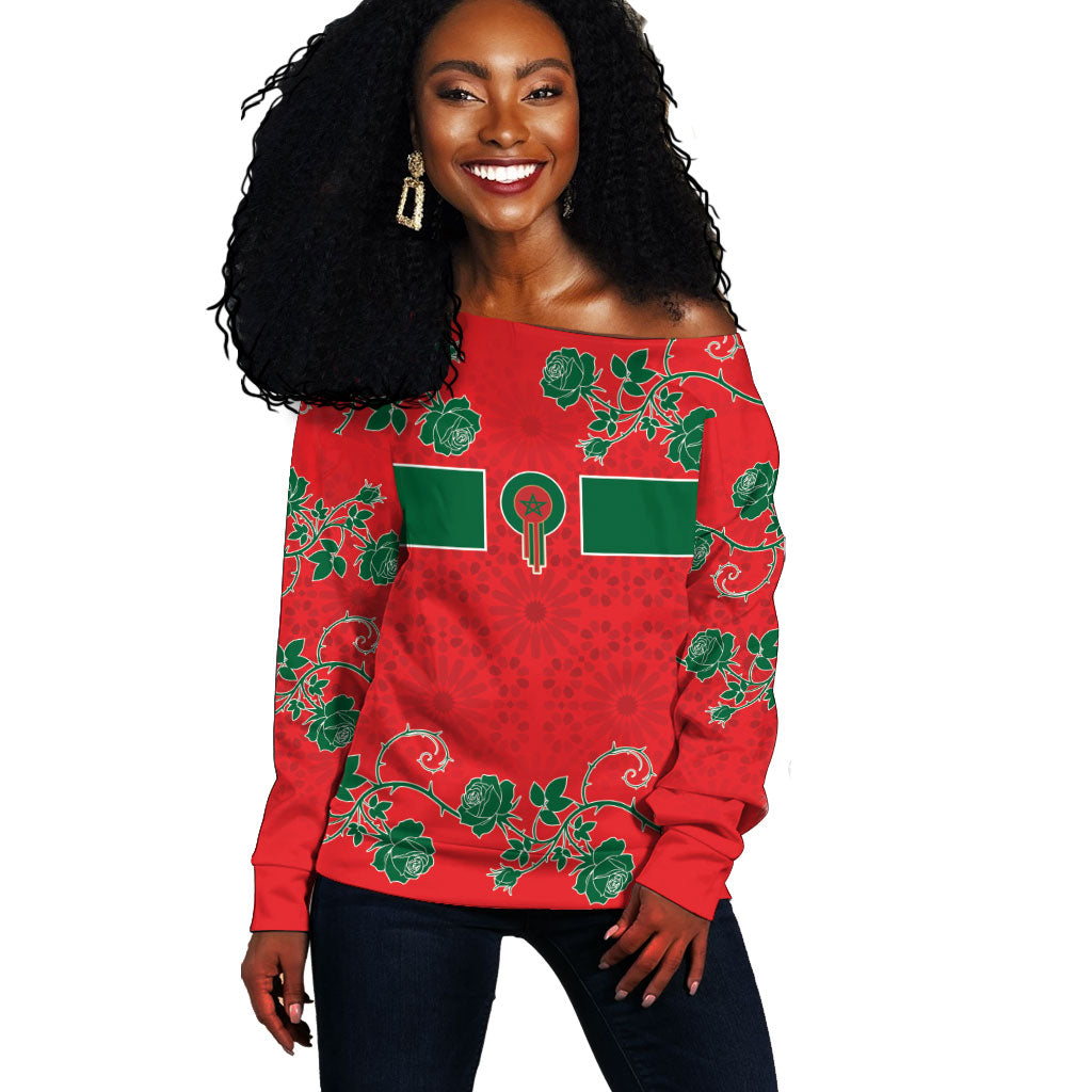Custom Morocco Desert Rose Floral Off Shoulder Sweater Africa Women’s Football Champion Series 2026