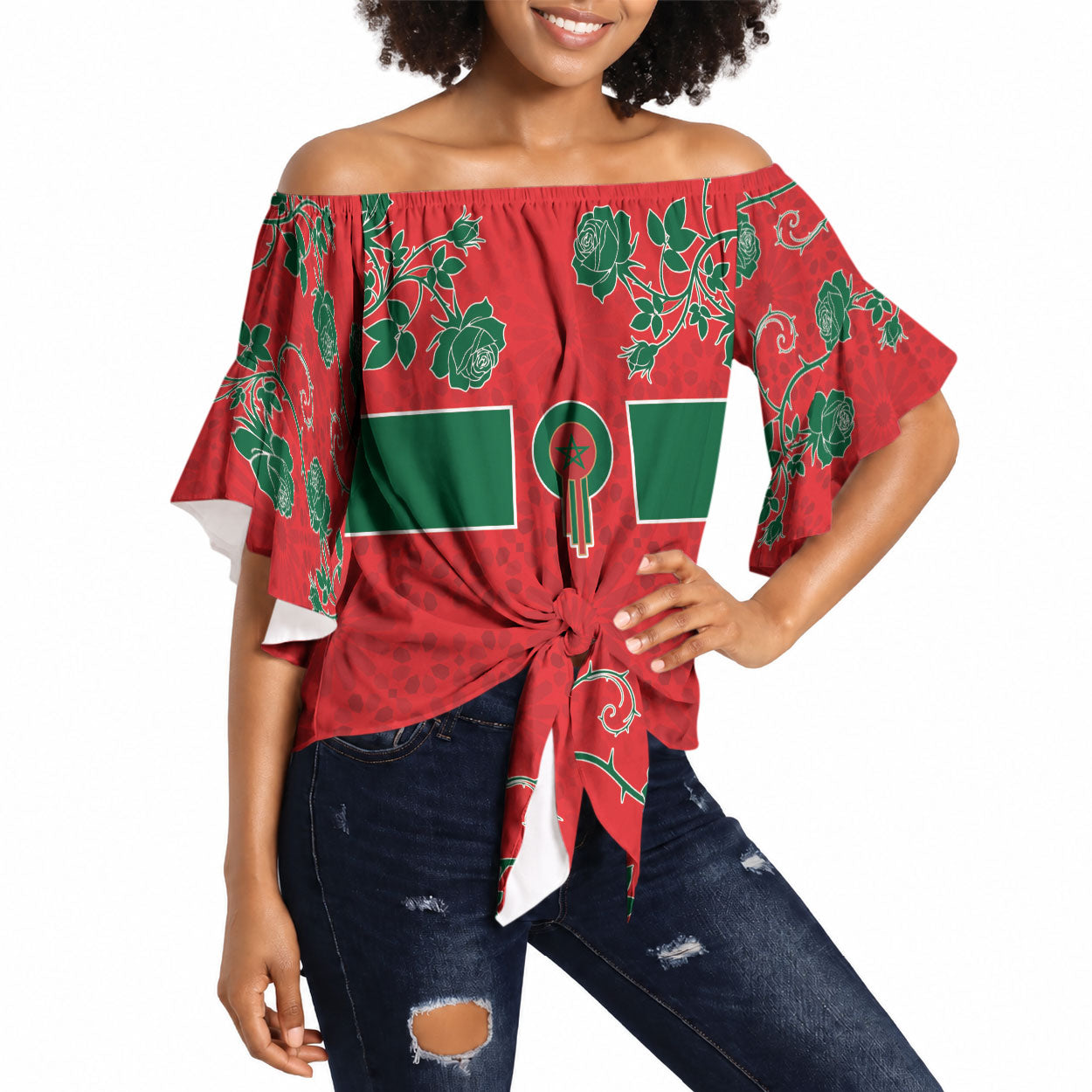 Custom Morocco Desert Rose Floral Off Shoulder Wrap Waist Top Africa Women’s Football Champion Series 2026