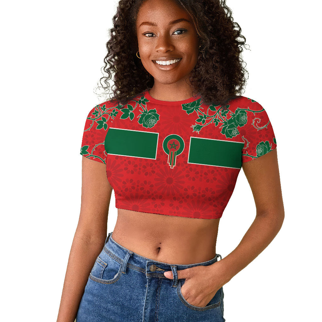Custom Morocco Desert Rose Floral Raglan Cropped T shirt Africa Women’s Football Champion Series 2026
