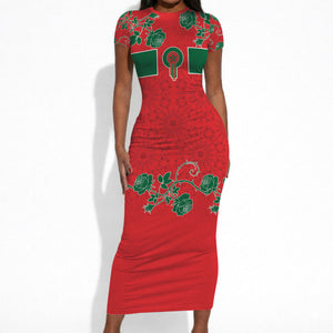 Custom Morocco Desert Rose Floral Short Sleeve Bodycon Dress Africa Women’s Football Champion Series 2026