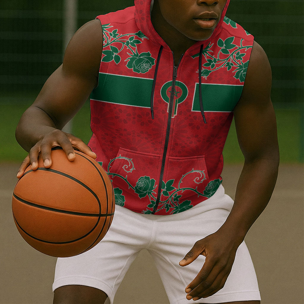 Custom Morocco Desert Rose Floral Sleeveless Zip Hoodie Africa Women’s Football Champion Series 2026