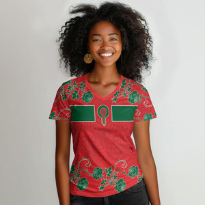 Custom Morocco Desert Rose Floral Women V-Neck T-Shirt Africa Women’s Football Champion Series 2026