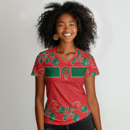 Custom Morocco Desert Rose Floral Women V-Neck T-Shirt Africa Women’s Football Champion Series 2026