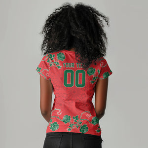 Custom Morocco Desert Rose Floral Women V-Neck T-Shirt Africa Women’s Football Champion Series 2026