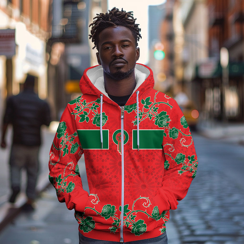 Custom Morocco Desert Rose Floral Zip Hoodie Africa Women’s Football Champion Series 2026