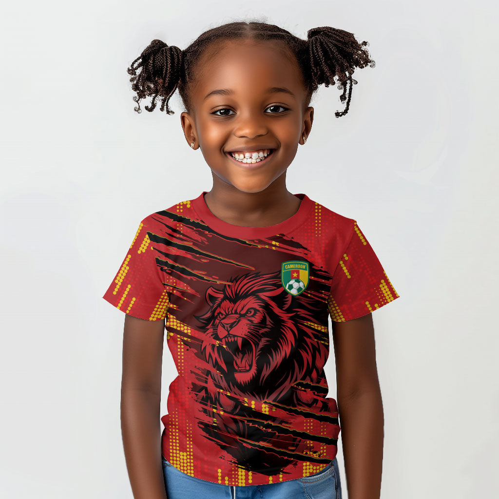 Custom Cameroon Red Lion Kid T shirt Africa Football Champion Series 2026